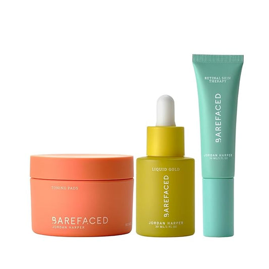 Barefaced Smooth Skin Trio - Toning Pads, Liquid Gold, RetinAL - Smoothe, Hydrate, and Brighten Skin