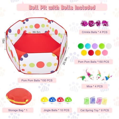 Cat Ball Pit with Balls, 176 Pcs Cat Enrichment Toys for Bored Kitten