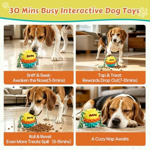 Dog Chew Toys Floating 4" Squeaky Ball for Aggressive Chewers Toothbrush Teething Cleaning Toys Outdoor Swimming Interactive Tough Toys with Treat Dispenser Ball for Medium and Large Dogs