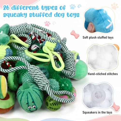 Syhood 60 Pcs Squeaky Dog Toys Bulk Plush Rope, Blue, Blue Style