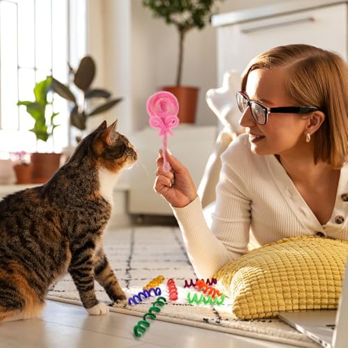 Mipcase 100Pcs Colorful Twistable Pipe Cleaner Cat Toys Soft Plush Spring Interactive DIY Supplies for Indoor Cats and Kittens Flexible Wool Sticks for Pet Play