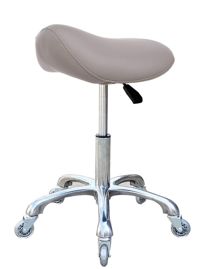Professional Saddle Stool with Wheels Ergonomic Swivel Rolling Height Adjustable for Clinic Dentist Beauty Salon Tattoo Home Office (Grey)