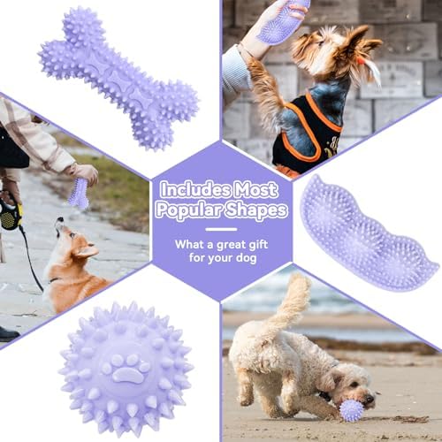 Petcare 6 Pack Puppy Teething Toys, Cute Purple Small Dog Chew Toys for Puppies 0-6 Months, Soft Rubber Rope Dog Teething Toys, Best Small Puppy Toys, Puppy Essentials Supplies