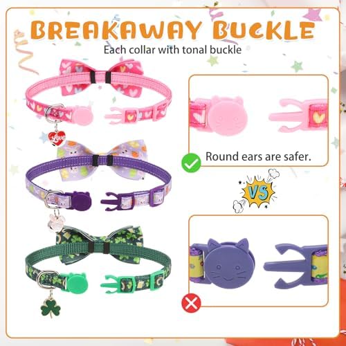 KOOLTAIL Easter Cat Collars Breakaway with Bowtie and Bells,3 Pack Adjustable Fancy Kitten Collar with Safety Buckle for Girls Boys Kitty,Cute Cat Charm Pendant Holiday