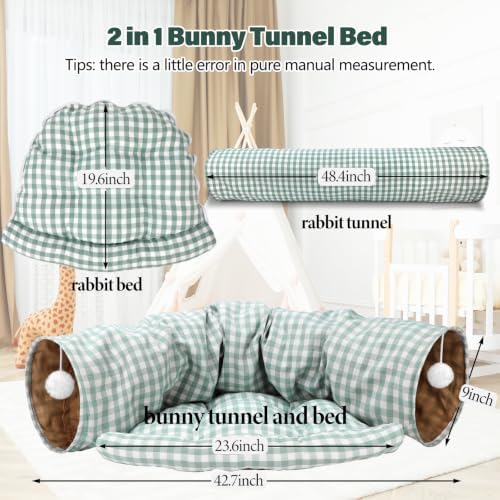 BWOGUE Bunny Tunnel Bed, 2-in-1Collapsible Rabbit Tunnel Hideout with Mat