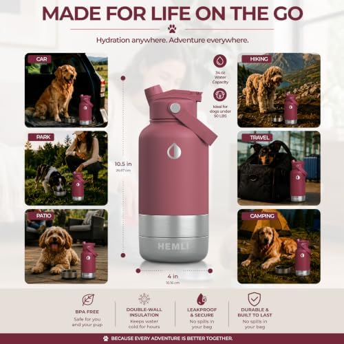 32 oz. Dog Water Bottle, Insulated Dog Travel Water Bottle, Stainless Steel Pet Water Bottle Dispenser Portable Food and Water Bowl for Dogs for Walking Dog Canteen Travel Kit