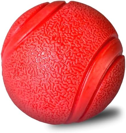 YoFellas Solid Red Rubber Dog Toy – Ultra Bounce, Indestructible Chew & Fetch Toy for Aggressive Chewers, Interactive Training for Small to Large Dogs (M, Striped)