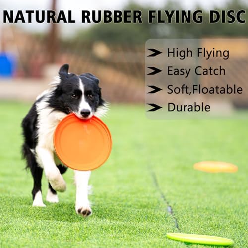 Dog Flying Disc - Durable Rubber Dog Toy for Fetch - Interactive Lightweight Flyer Dog Toys for Outdoor Playtime - Safer Disc for Healthy Activity - for Medium/Large Dogs (Blue)