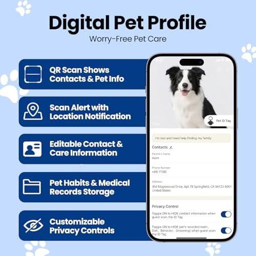 QR Code Pet ID Tags with NFC - Silent Silicone Dog Name Tags Personalized, Scan for Instant Location Alerts & Digital Pet Profile, Waterproof & Battery-Free Dog Tag for Cats & Dogs (Black)