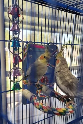 10.6" Bird Mirror with Rope Perch Bird Toys Swing, Comfy Perch for Greys Amazons Parakeet Cockatiel Conure Lovebirds Finch Canaries