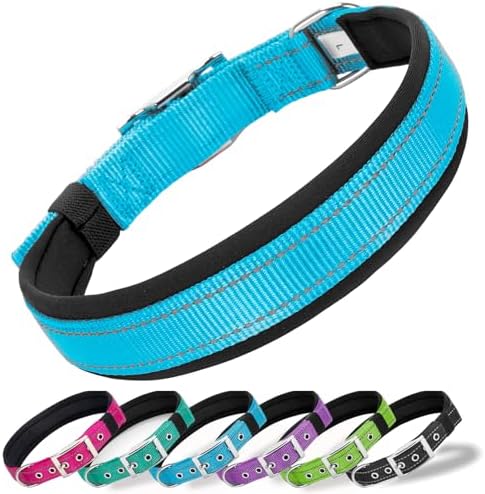 Reflective Dog Collar for Large Dogs Wide Padding 6 Holes Adjusta