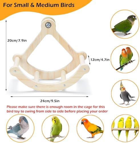 Bird Perch Toy, Wooden Interactive Rocking Parakeet Toys and Perches