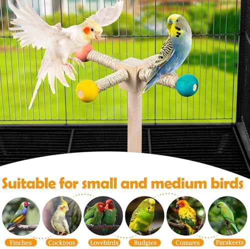 FrgKbTm Rotating Bird Perches Toy, Interactive Spinning Parrot Parakeet Toys, Wooden Exercise Stand Bird Cage Accessories for Budgies,Cockatiels,Small Birds