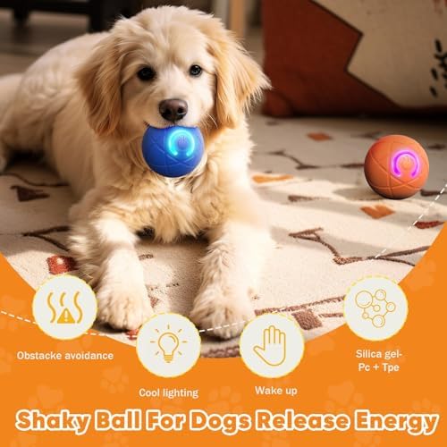 Smart Jumping Ball Toy for Dogs, Duraspin Dog Bouncing, Shaky Ball Toy USB Rechargeable Interactive Bouncing Toys for Puppy Toys (Blue)