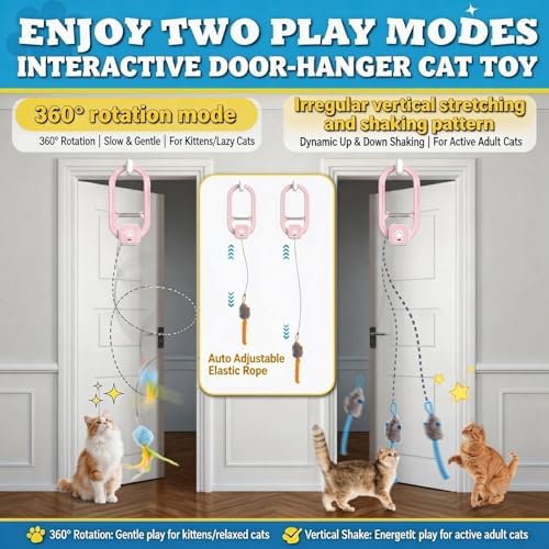 Interactive Cat Toy, Electric Cat Teaser, Door Clip, 2 Motion Modes,Pink | 360° Rotation • Random Jumping • Type-C Rechargeable • Door Clip Design • For Indoor Cats,Cat door toy