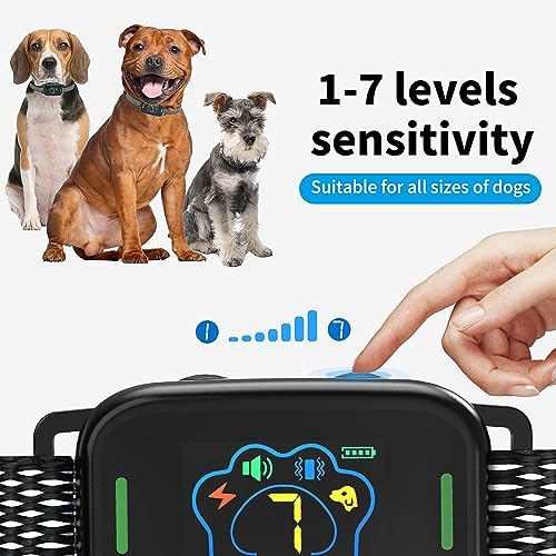 Dog Bark Colla，Rechargeable Anti Barking Training Collar for Large Medium Small Dogs，7 Sensitivity and 9 Intensity Levels Shock Mode，Smart Bark Training Collar with Beep Vibration Shock