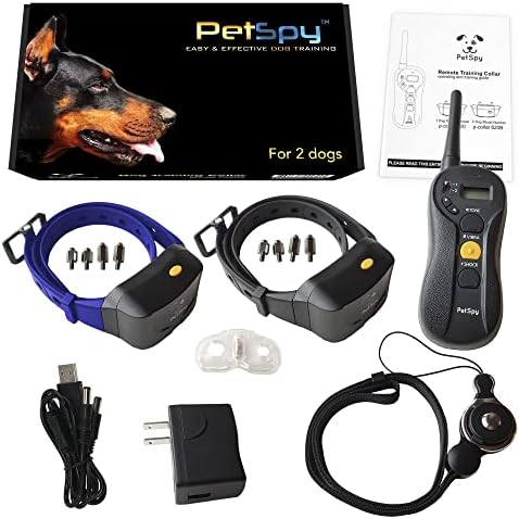PetSpy P620 Dog Training Shock Collar for Dogs with Vibration, Electric Shock, Beep; Rechargeable and Waterproof Remote Trainer E-Collar - 10-140 lbs (Two Dogs - Bundle)