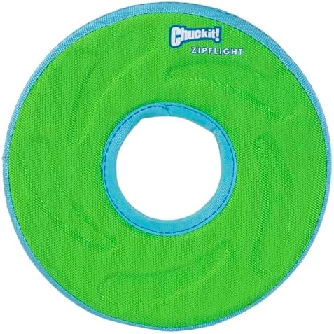 Chuckit! Amphibious ZipFlight Floating and Flying Disc Dog Toy, Medium (8.5"), Assorted Colors (Orange And Blue/Green and Blue)