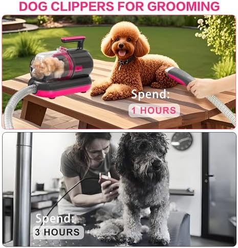 Dog Grooming Vacuum Kit with Clippers and Nail Grinder, 1.2L Pet Grooming Vacuum for Shedding, Low-Noise Dog Hair Vacuum with Grooming Brush for Home Cleaning Grooming,Dyson-Style Gray