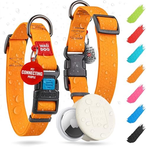 WAUDOG Waterproof Dog Collar Airtag Holder QR Tag Small Medium Large Dogs