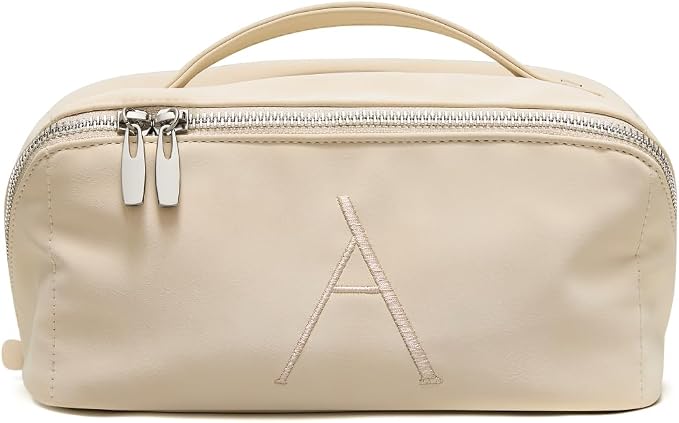 EACHY Travel Makeup Bag, Large Capacity Cosmetic Bag for Women, Waterproof PU Leather, Flat Open Portable Toiletry Bag for Skincare, Brushes & Travel Essentials