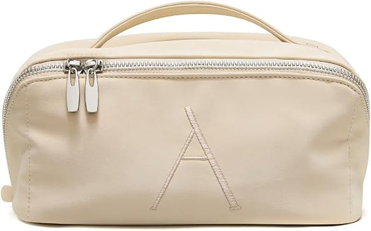EACHY Travel Makeup Bag, Large Capacity Cosmetic Bag for Women, Waterproof PU Leather, Flat Open Portable Toiletry Bag for Skincare, Brushes & Travel Essentials