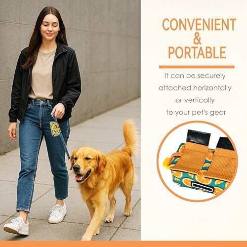 Dog Treat and Poop Bag Holder for Leash, 2 Waterproof Zipper Pouches for Pet Walking Accessories, with Dispenser, Training Clicker and 1 Free Roll (Fruit Orange)