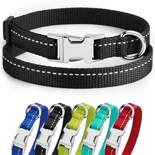 Reflective Dog Collar, Quick-Release Buckle (Black, 7-11 Inch)