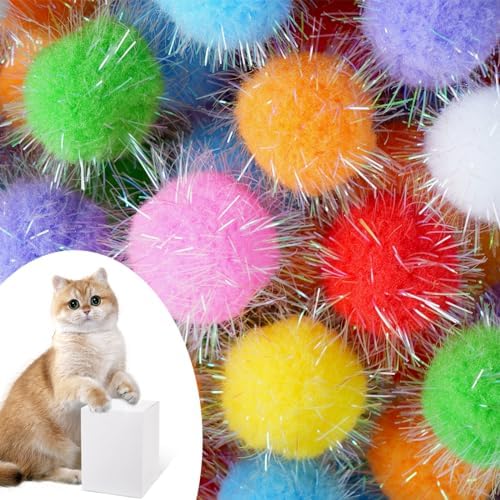DF DUALFERV 30 Pcs Cat Pom Pom Balls, 1.5 Inch Multicolor