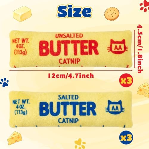 6Pcs Butter Catnip Crinkle Paper Sound Toys for Cat, Catmint Cat Toy Gift