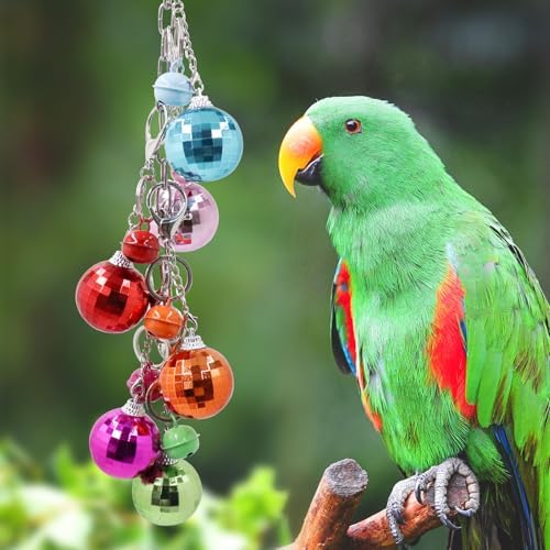 Oooct Bird Swing Wind Chime Toys, Colorful Parrot Hanging Chewing Toy with Hollow Balls and Bells, Bird Cage Accessories for Small to Medium Birds, Budgie Lovebirds Conures Parakeets Cockatiels Rats