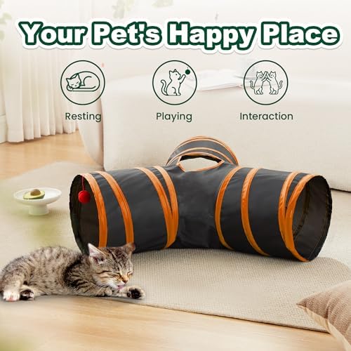 Love's cabin Cat Tunnel for Indoor Cats, 3-Way Collapsible Play Tunnel