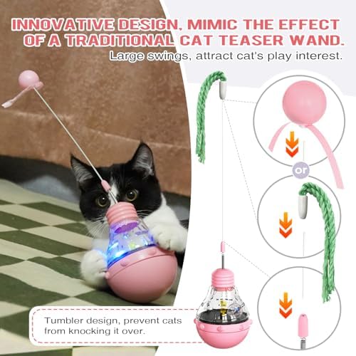Cat Interactive Toys for Indoor Cats Kitten Wand Toy Weight Loss Lose Kitty Tracking Balls Slow Food Dispenser Feeder Treat Dispensing Feeding Pet Supplies Tumbler Design Durable Non-Toxic