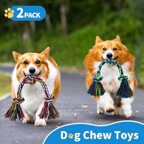 WDZZHOT [2 Pack] Dog Rope Toys, Dog Chew Toy for Medium and Small Dogs, 3 Knots Heavy Duty Puppy Rope Toy, 100% Cotton Tug of War Dog Toys for Boredom, Teeth Cleaning