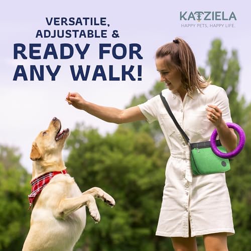 Katziela Expandable Pet Treat Pouch - Hands Free Dog Treat Pouch, Quick Access Magnet Closure - Anti Spill Dog Treat Bag - Treat Pouches for Pet Training, Adjustable Shoulder Strap & Belt Clip (Green)