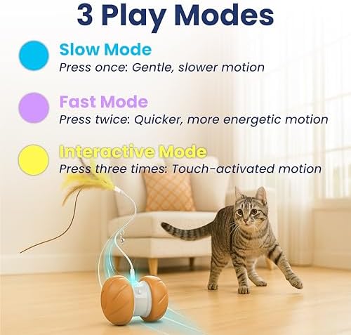 PAWSPIK Feather Tail Rechargeable Spinner Chasers Cat Toy, Orange