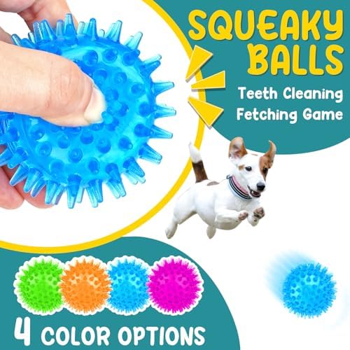 Puppy Toys for Teething, 6 Pack Interactive Dog Toys, 2.5" Squeaky Dog Balls and Treat Balls, Dog Chew Toys for Intellect Training, Small to Medium Breed