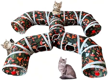 Foldable H-Shaped Cat Tunnel Toy with Interactive Playing Balls - 4 Exits for Cats, Kittens, Rabbits & Small Pets Collapsible Play Tube for Indoor Fun & Exercise