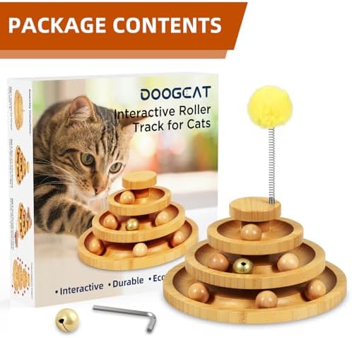 DoogCat Cat Ball Track - 3-Level Cat Ball Tower with 9 Removable Balls for Interactive Play and Mental, Physical Exercise - Large Size