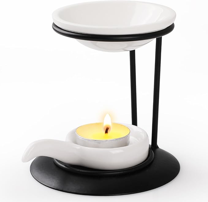 Metal Essential Oil Burner, Aromatherapy Oil Warmer with Ceramic Tray, Durable Fragrance Oil Diffuser for Home Spa Yoga Meditation Relaxation