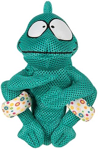 goDog Double Chew Guard Mesh Amphibianz Chameleon Squeaky Dog Toy - Teal, Large