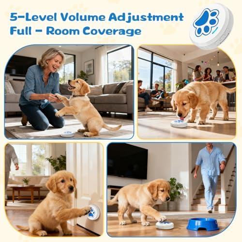 Dog Bells To Go Outside Puppy Dog Bell for Door Potty Training with 28 Ringtones Doorbell Integrated Chew-Proof Design Potty Train Bells Your Doggy to Ring The Bell Adjustable Volume (0-115dB)