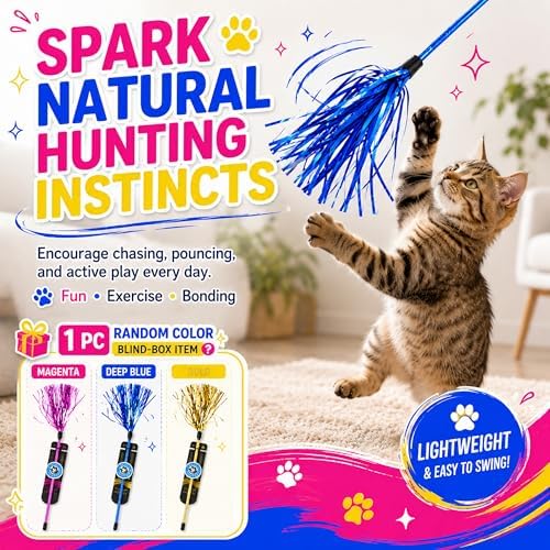 Cat Wand Toy for Indoor Cats, Interactive Kitten Toy, 1 Pack, Random Color