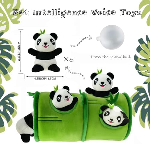 Hide and Seek Dog Toys, Interactive Squeaky Plush Puzzle Puppy Chew Toy to Keep Them Busy for Small Medium Large Dogs(Bamboo Hideaway with 5 Pack Panda)