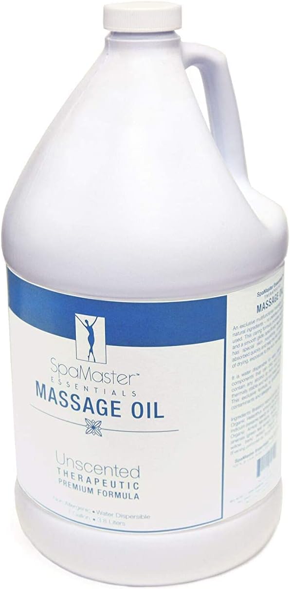 SpaMaster Essentials Unscented Massage Oil - 1 Gallon (128 Fl Oz) - Premium Massage Oil for Smooth, Relaxing Treatments, Blue Packaging