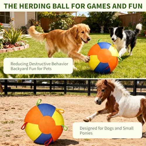 Herding Ball for Dogs,22 Inch Calming Jumbo Ball for Dogs,Training Balls with Heavy-Duty Handle Cover and Pump,Interactive Dog Toy Herding Ball for Australian Shepherd, Border Collie, Large Breed