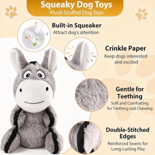 Drmstow 3-Pack Squeaky Plush Dog Toys for Small and Medium Dogs