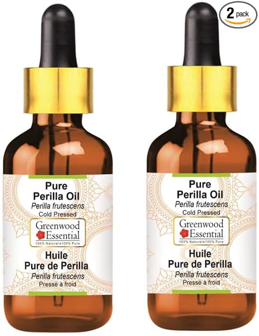 Greenwood Essential Perilla Oil (Perilla frutescens) with Glass Dropper | Cold Pressed | Natural | Undiluted | For Diluting Essential Oils | For Skin & Massage | Men & Women | 5ml X 2 (0.33 oz)