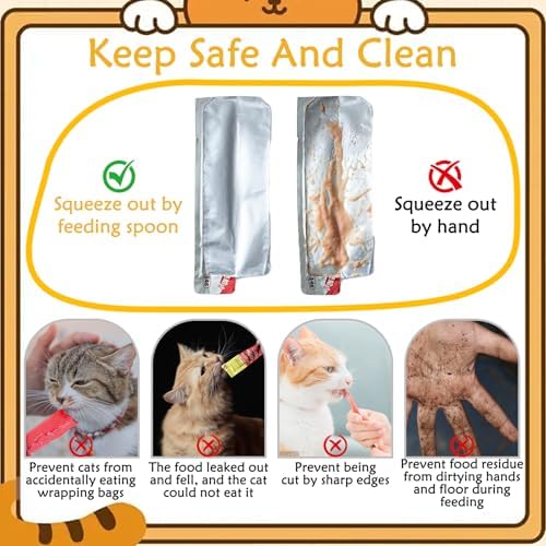3 PCS Cat Treat Spoon, Multifunctional Lickable Cat Treat Spoon Squeeze for Easy Feeding, No Mess Cats Treats Feeder for Licky Treats & Wet Food, Anti-Bite, Prevents Waste (Orange, Green, Beige)