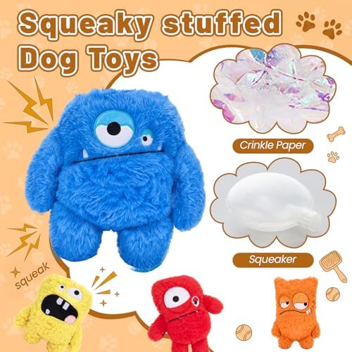 Junkin 4 Pack Dog Squeaky Toys, Crinkle Stuffed Dogs Toy, Funny Style